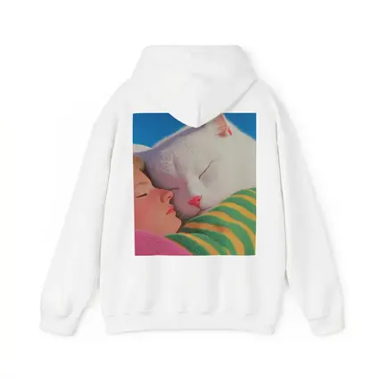 White Cat and Girl Sleeping Together