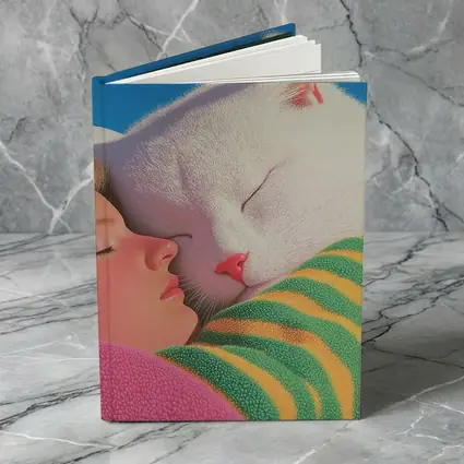 White Cat and Girl Sleeping Together