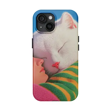 White Cat and Girl Sleeping Together