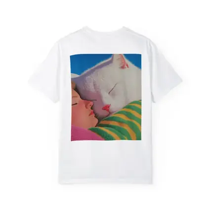 White Cat and Girl Sleeping Together