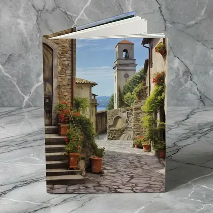 Italian Village Cobblestone Street Bell Tower