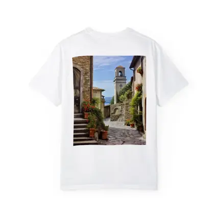 Italian Village Cobblestone Street Bell Tower