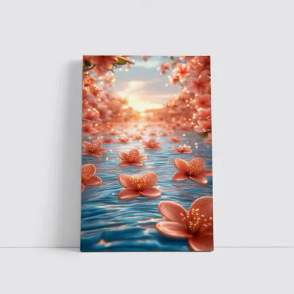 Pink Flowers Floating on Blue Water