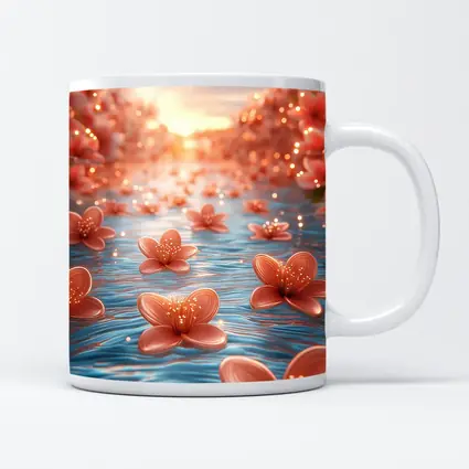 Pink Flowers Floating on Blue Water