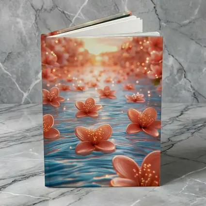Pink Flowers Floating on Blue Water