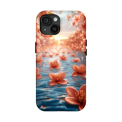 Pink Flowers Floating on Blue Water