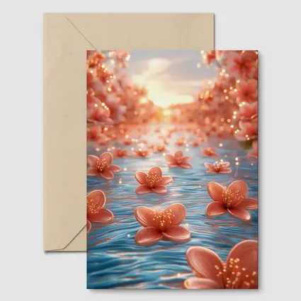 Pink Flowers Floating on Blue Water