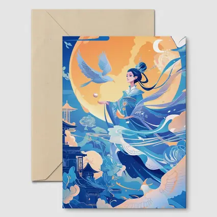 Chinese Moon Goddess Flying Blue Fantasy