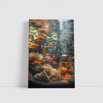 Goldfish Swimming Coral Reef Underwater Scene