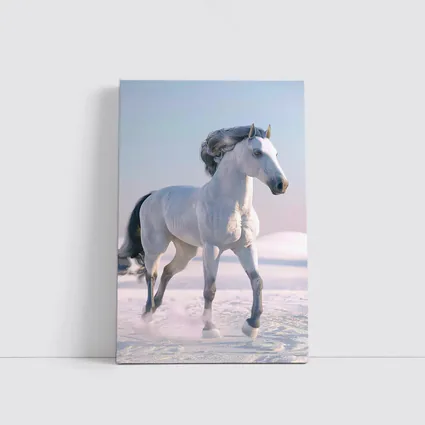 White Horse Running Through Snowy Winter Landscape