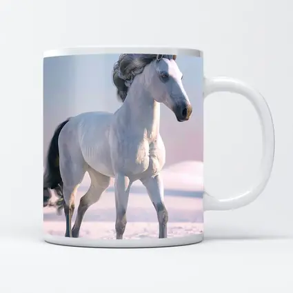 White Horse Running Through Snowy Winter Landscape