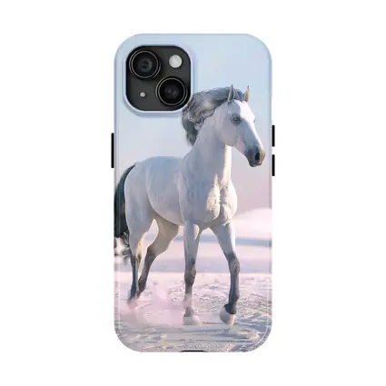 White Horse Running Through Snowy Winter Landscape