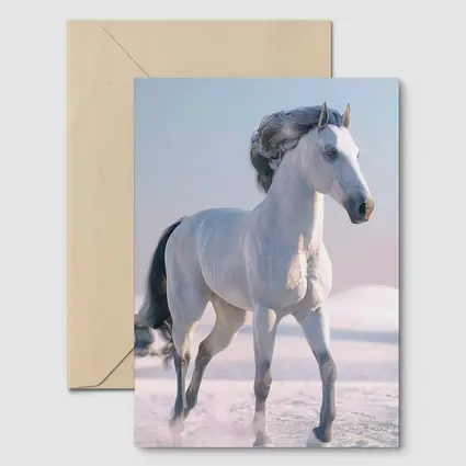 White Horse Running Through Snowy Winter Landscape