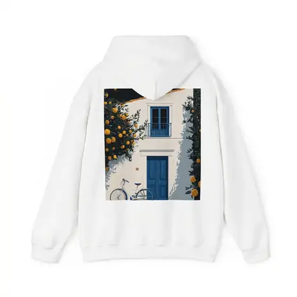 Mediterranean White House Blue Door Orange Trees