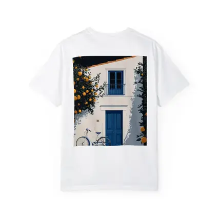Mediterranean White House Blue Door Orange Trees
