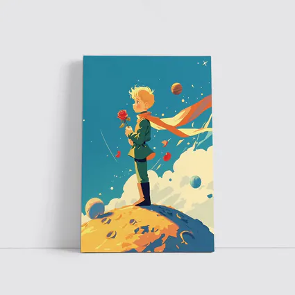 Little Prince Boy Standing On Small Planet
