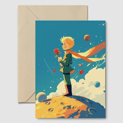 Little Prince Boy Standing On Small Planet