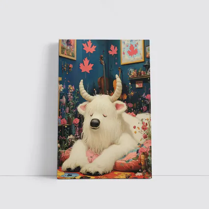 White Goat Sleeping Floral Room Maple Leaves