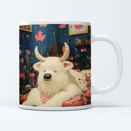 White Goat Sleeping Floral Room Maple Leaves