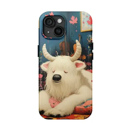 White Goat Sleeping Floral Room Maple Leaves