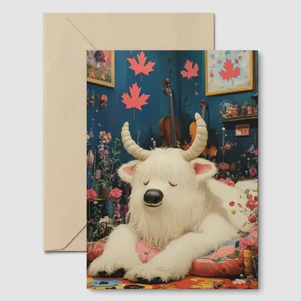 White Goat Sleeping Floral Room Maple Leaves