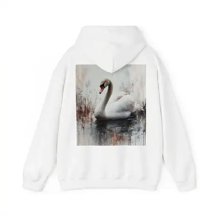 White Swan Floating on Misty Water Painting