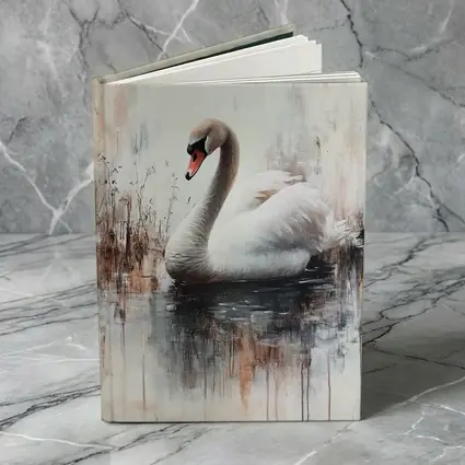 White Swan Floating on Misty Water Painting