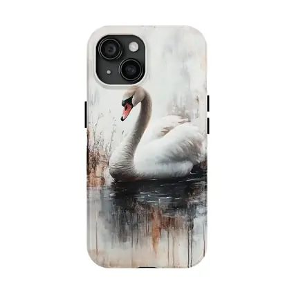White Swan Floating on Misty Water Painting