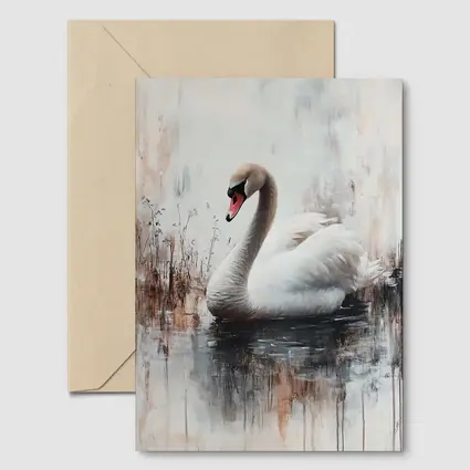 White Swan Floating on Misty Water Painting