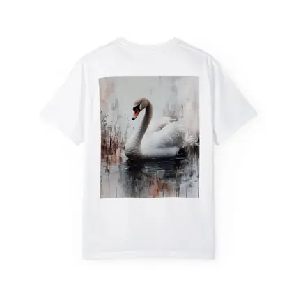 White Swan Floating on Misty Water Painting