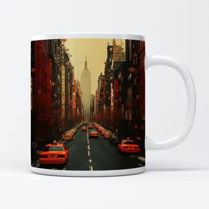 New York City Street Yellow Taxis Empire State