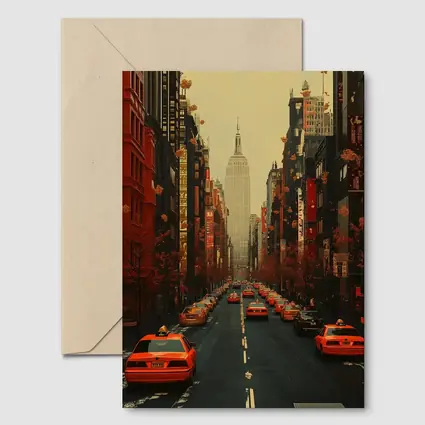 New York City Street Yellow Taxis Empire State