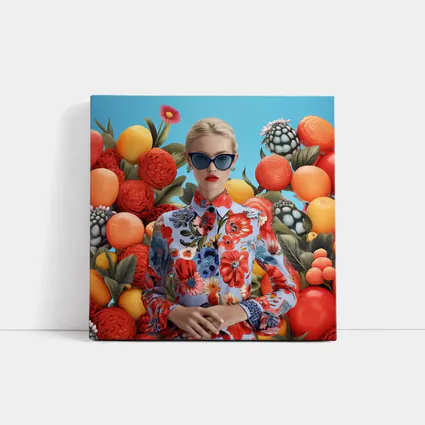 Fashion Woman Floral Dress Fruits Background