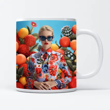 Fashion Woman Floral Dress Fruits Background