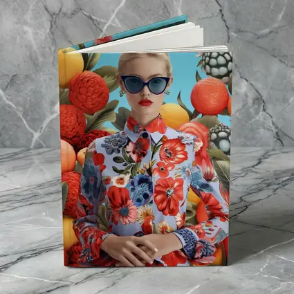 Fashion Woman Floral Dress Fruits Background