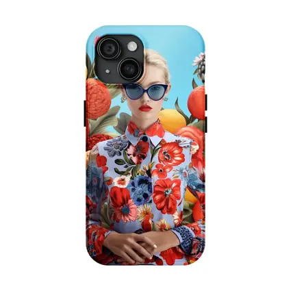 Fashion Woman Floral Dress Fruits Background
