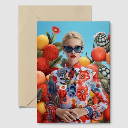 Fashion Woman Floral Dress Fruits Background
