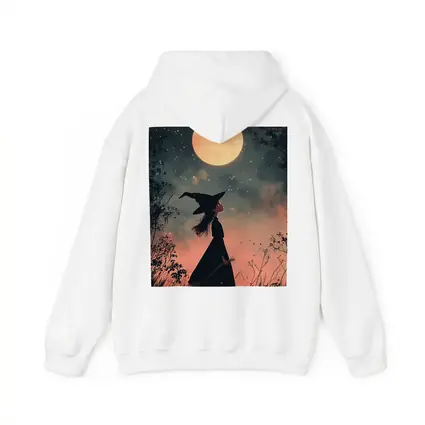 Witch Girl Silhouette Under Full Moon Night