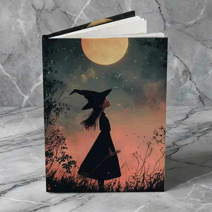 Witch Girl Silhouette Under Full Moon Night