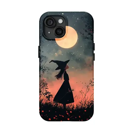 Witch Girl Silhouette Under Full Moon Night