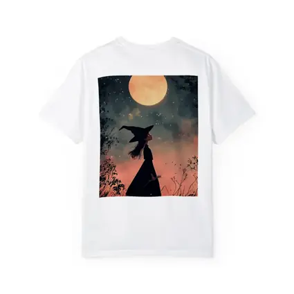Witch Girl Silhouette Under Full Moon Night
