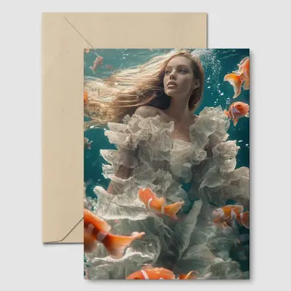 Woman Underwater White Dress Clownfish