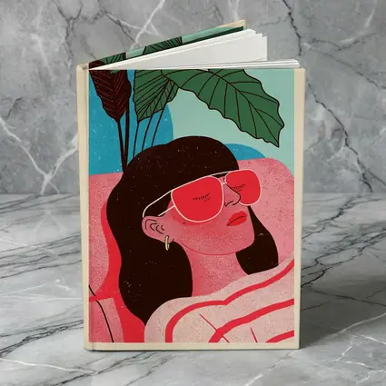 Relaxed Woman Sunglasses Tropical Plant Illustration
