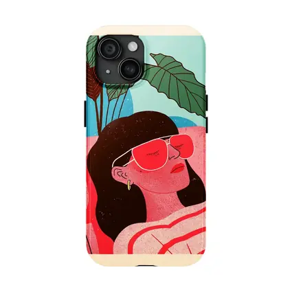Relaxed Woman Sunglasses Tropical Plant Illustration
