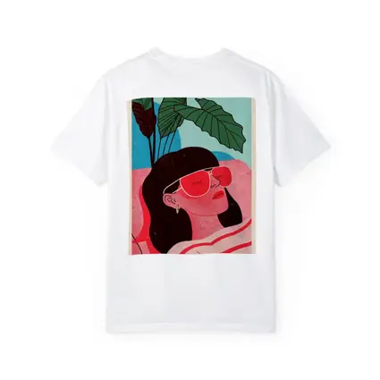 Relaxed Woman Sunglasses Tropical Plant Illustration