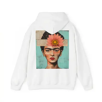 Frida Inspired Woman Collage Teal Background