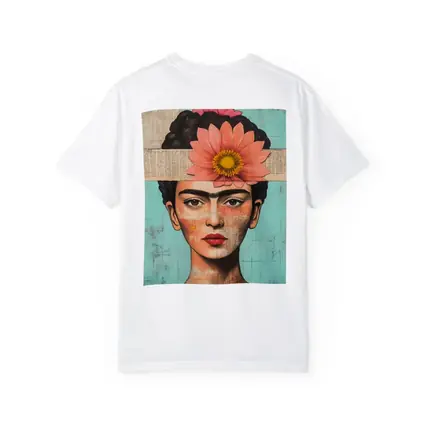 Frida Inspired Woman Collage Teal Background