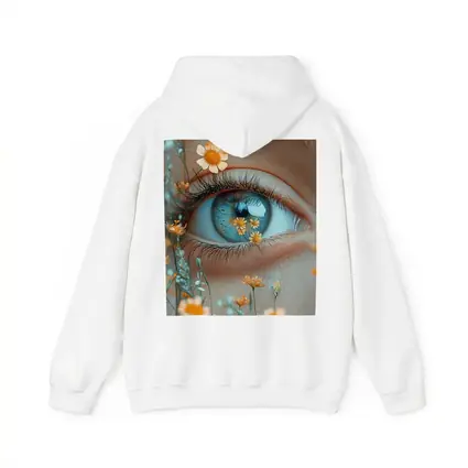 Blue Eye Close Up With Orange Wildflowers