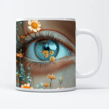 Blue Eye Close Up With Orange Wildflowers