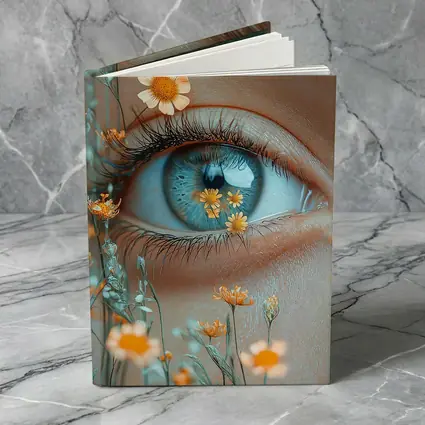 Blue Eye Close Up With Orange Wildflowers
